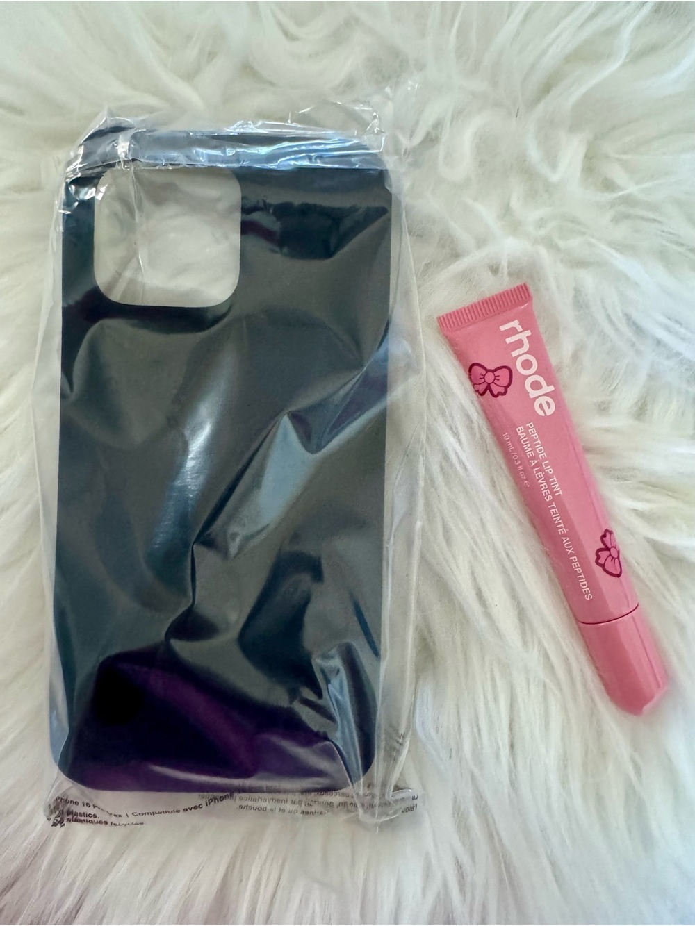 Those Black Phone Case + Pink Rhode Lip Tint ribbon color- BNIB!!!